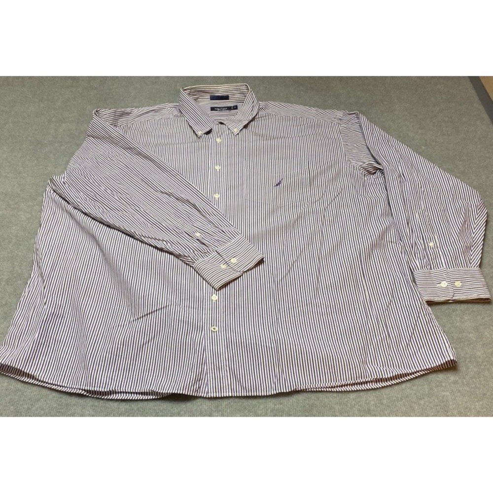 Nautica Button Down Shirt Mens 3X Purple Striped Zuni 100s Two-Ply Cotton